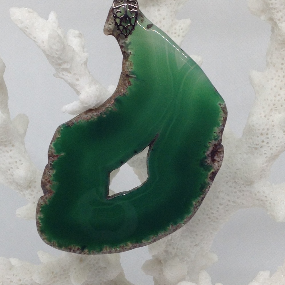 Geode Agate Slice Necklace on Waxed Cotton Cord - Picture 4 of 11